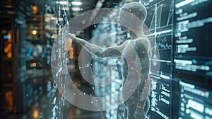 Technology improvement concept with 3d rendering robot move forward through future