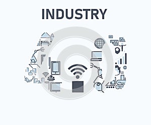 Technology Industry 4.0 icon industrial of steam power, manufactory, automation robot management and Wireless communication