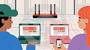 A technology infographic with a network of interconnected nodes