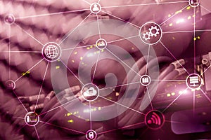 Technology infrastructure cloud computing and communication. Internet concept