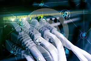 Technology infrastructure cloud computing and communication. Internet concept.