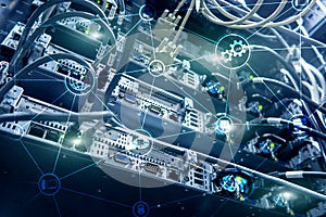 Technology infrastructure cloud computing and communication. Internet concept