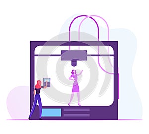 Technology Innovation Concept Woman Engineer Control 3d Printing Process. Automatic Three Dimensional Printer Mechanism