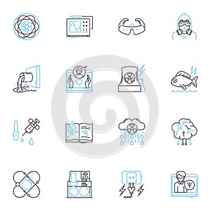 Technology innovation linear icons set. Disruption, Advancement, Progression, Invention, Creativity, Breakthrough, AI photo