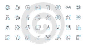 Technology innovation linear icons set. Disruption, Advancement, Progression, Invention, Creativity, Breakthrough, AI photo