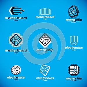 Technology innovation logos. Set of vector abstract computer cir