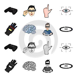 Technology, innovation, man, complemented .Virtual reality set collection icons in cartoon,monochrome style vector