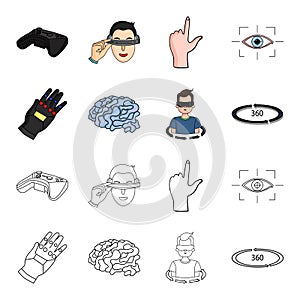 Technology, innovation, man, complemented .Virtual reality set collection icons in cartoon,outline style vector symbol