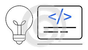 Creative Coding and Innovation Concept with Light Bulb and Programming Code Symbol