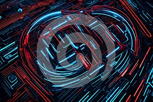 Technology-inspired abstract background with blue and red lines. High-end tech wallpaper featuring a sleek and modern design with