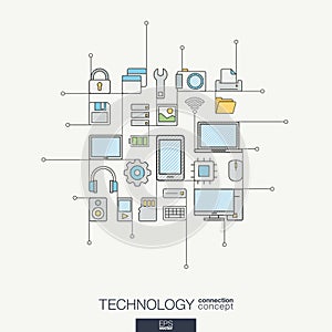 Technology integrated thin line symbols. Modern color style vector concept