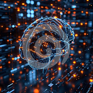 Technology intellect, AI neural brain.