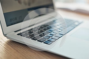 Technology is the key to increasing productivity. Still life shot of a laptop on a table in an office.