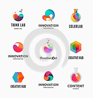 Technology, laboratory, creativity innovation and science abstract icons