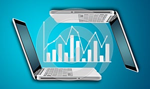 Technology laptop computer with graph finance forex chart