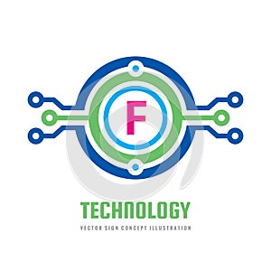 Technology Letter F - vector logo template concept illustration. Abstract creative digital symbol. SEO sign. Search engine.