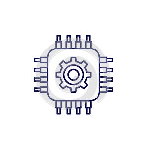 technology line icon with chipset and gear