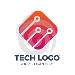 Technology logo, computer and data related business, hi-tech and innovative link network