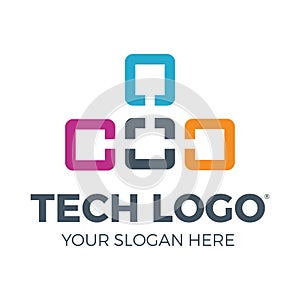 Technology logo, computer and data related business, hi-tech and innovative link network