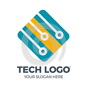Technology logo, computer and data related business, hi-tech and innovative link network