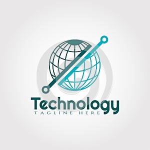 Technology logo design with earth combination, illustration element