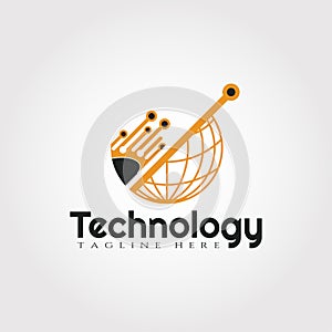 Technology logo design with earth combination, illustration element