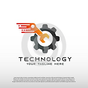 Technology logo with gear and wrench concept, illustration element-vector