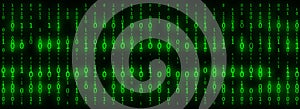 Technology matrix background. Cyber security with falling number on screen. Binary code. Digital system. Decoding data. Hacked