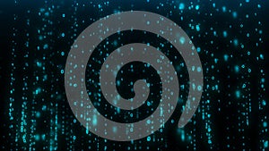 Technology matrix background. Cyber security with falling numbers on screen. Binary code. Digital system. Decoding data. Hacked