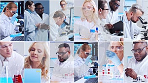 Technology and medical concept. Scientists, lab equipment and microscopes in biomedical innovations and clinical studies. Ideal photo