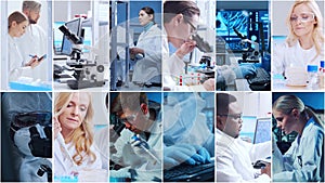 Technology and medical concept. Scientists, lab equipment and microscopes in biomedical innovations and clinical studies. Ideal photo