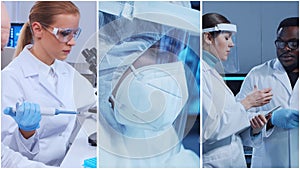 Technology and medical concept. Scientists, lab equipment and microscopes in biomedical innovations and clinical studies. Ideal photo