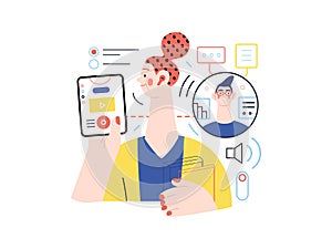 Technology Memphis illustration. Creative landing web page illustration