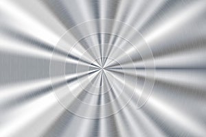 Technology metal background with scratches. Brushed radial texture of silver alloy. Chrome circle disc. Vector stainless