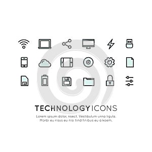 Technology, Mobile and Internet Tools, Devices, Network Management, Networking and Cloud Computing, Web Symbols