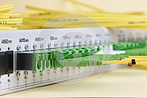 Technology network center with fiber optic equipment patch cords