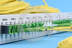 Technology network center with fiber optic equipment patch cords