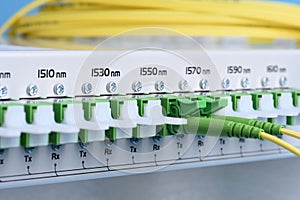 Technology network center with fiber optic equipment patch cords