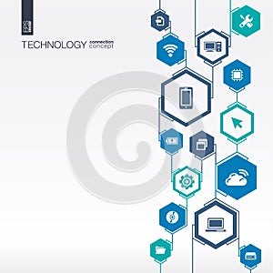 Technology network. Hexagon abstract background