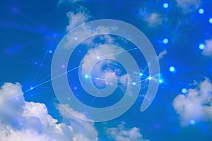 cloud storage digital technology internet network background, sytem hologram link working, web of internet of things