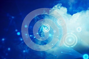 Cloud storage digital technology internet network background, sytem hologram link working, web of internet of things