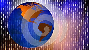 Technology news binary globe rectangles future of global communication and cyber security in digital world of binary code