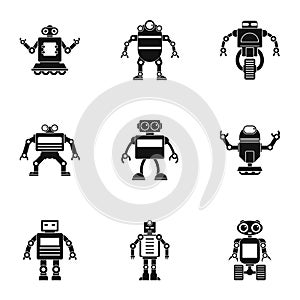 Technology robot icons set, simple style