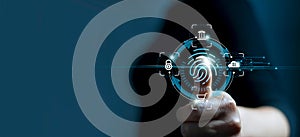 Technology safety of future and cybernetic on internet, Fingerprint scan provides access of security and identification of