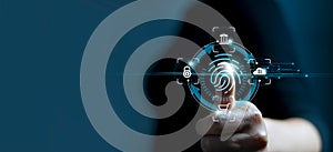 Technology safety of future and cybernetic on internet, Fingerprint scan provides access of security and identification of photo