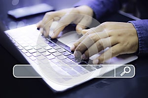 Technology Search Engine Optimization Concept . Businessman click Internet Data Search  Engine. Internet browsing Information