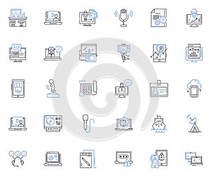 Technology sector line icons collection. Innovation, Digitalization, Automation, Cybersecurity, Big data, Cloud