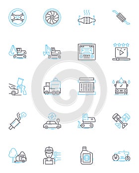 Technology sector linear icons set. Innovation, Disruption, Automation, Digitalisation, Cybersecurity, Artificial