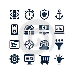 Technology, Security and Analytics Solid Icons Set