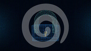 Technology security with padlock concept. Data protected by digital pad lock, electronic key. Data security, software